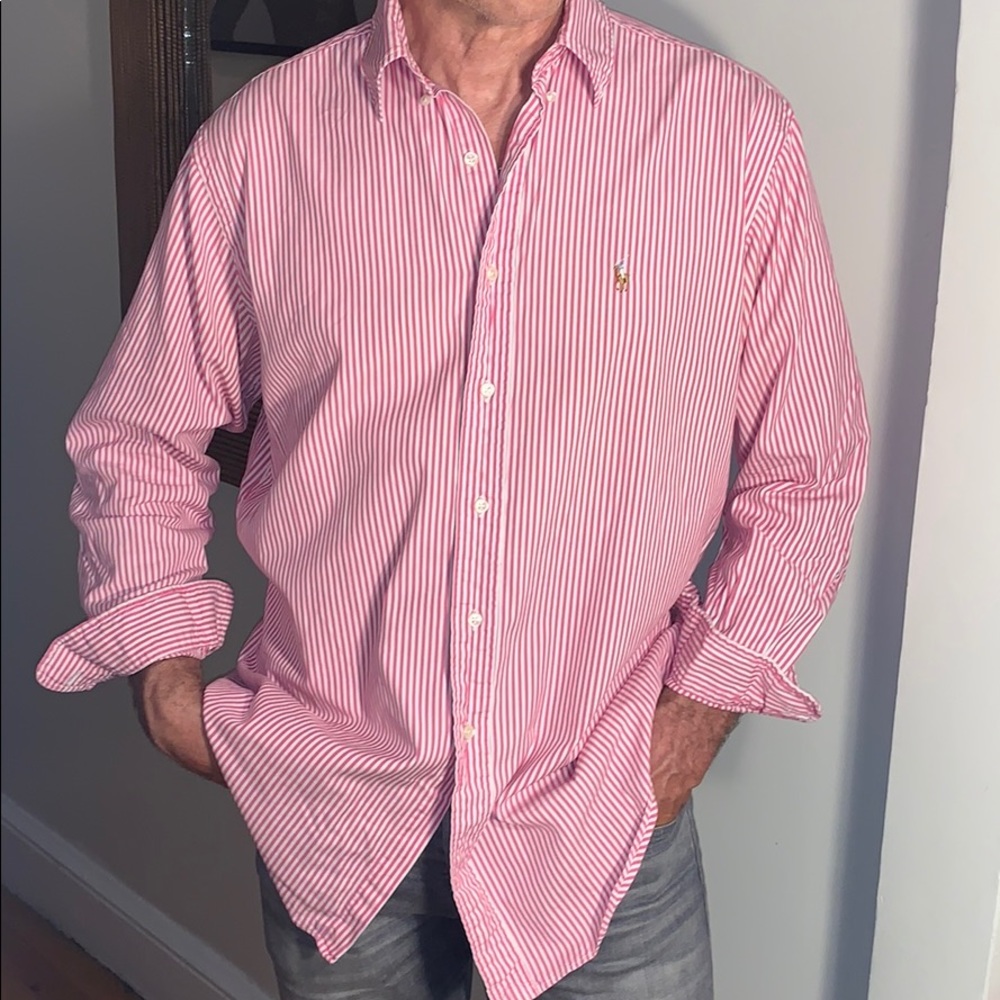 Ralph Lauren Pink White Striped Long Sleeved Shirt